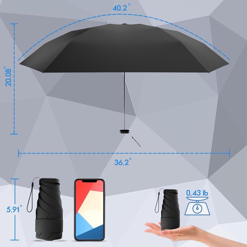 Copulan Store Windproof Mini Travel Folding Umbrella - UPF 50+ Sun & Rain Protection, Small Compact Lightweight Design Fits in Pocket or Bag, Eco-Friendly Fabric Wallet Umbrella for Commuter, Men Women Boys Girls - Image 2
